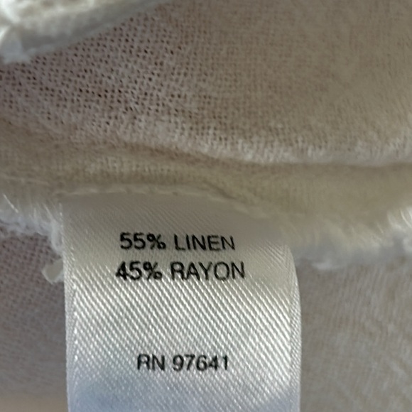 J Jill Solid White Linen/Rayon Crop Length Textured Pant 4 Pockets Elastic Waist - Picture 8 of 12